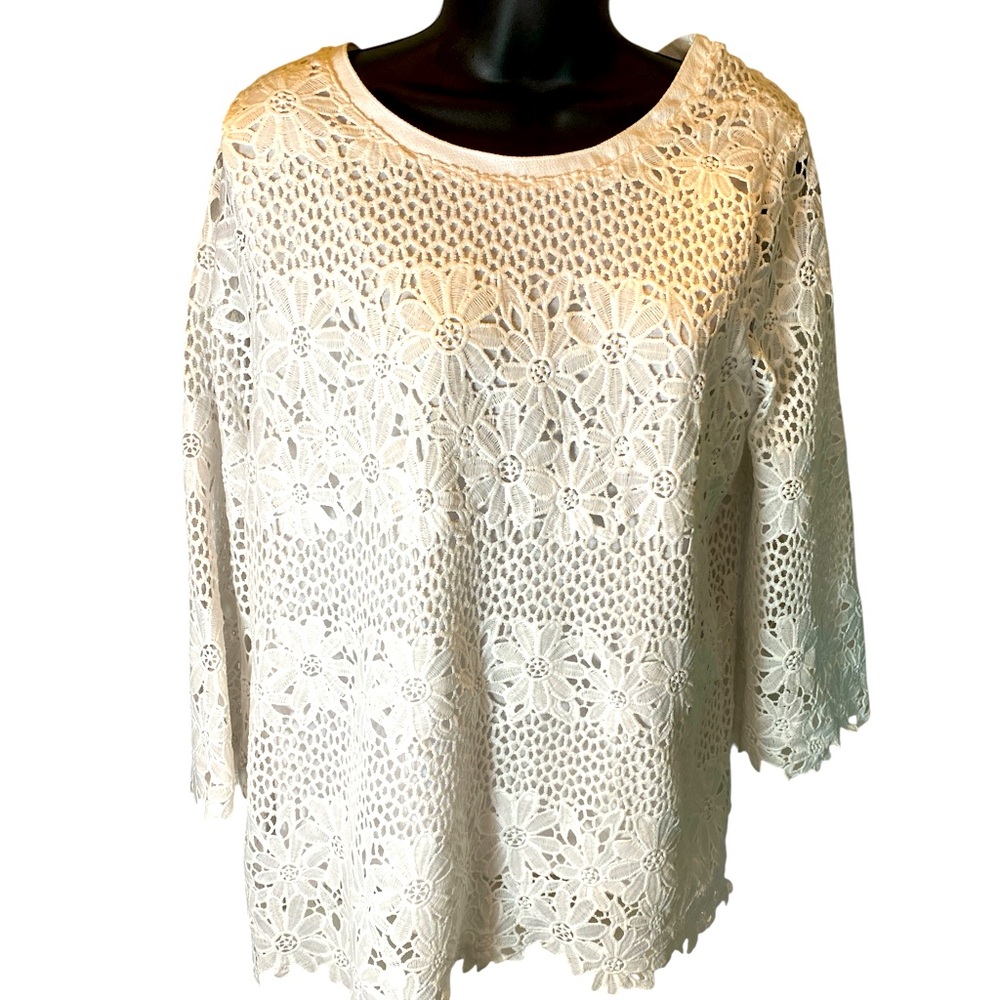 Alfred Dunner White Lace Stunner Elegant Women's Lined Top S